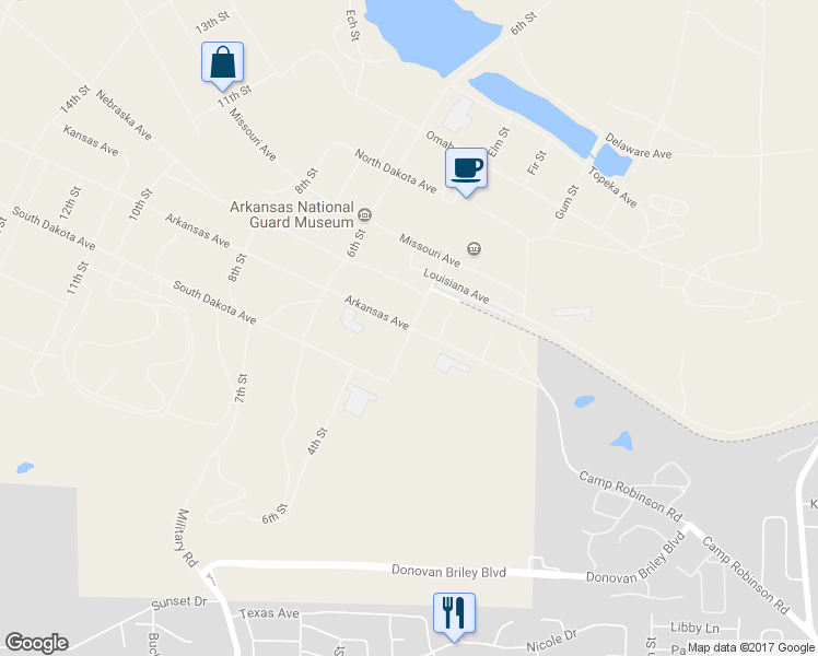 map of restaurants, bars, coffee shops, grocery stores, and more near 9310 Arkansas Avenue in North Little Rock