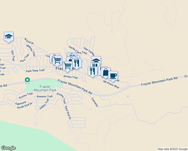 map of restaurants, bars, coffee shops, grocery stores, and more near 3220 Mount Pinos Way in Lebec