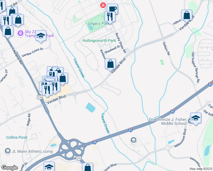 map of restaurants, bars, coffee shops, grocery stores, and more near 1600 Azalea Hill Drive in Greenville