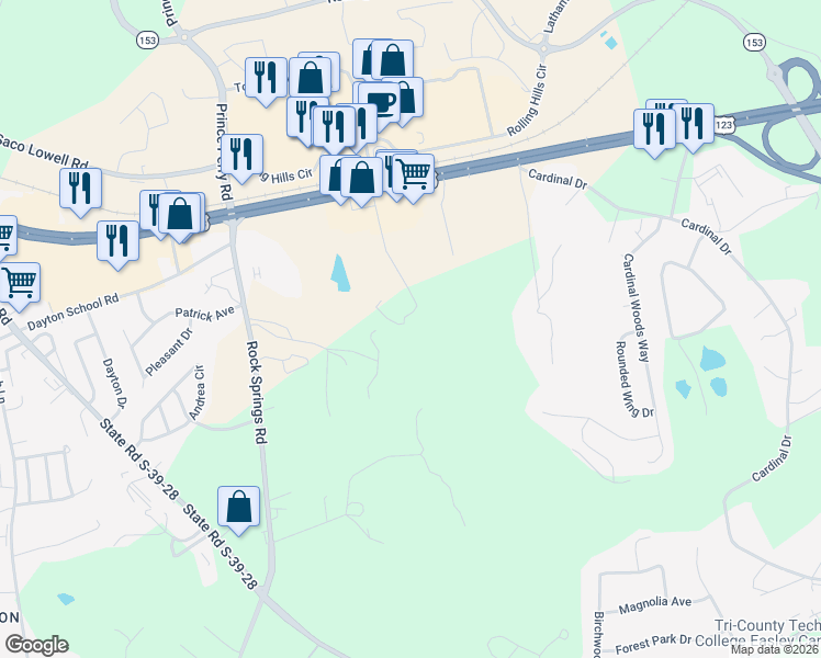 map of restaurants, bars, coffee shops, grocery stores, and more near 4875 Calhoun Memorial Highway in Easley