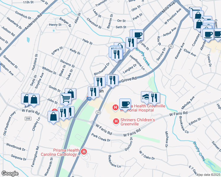 map of restaurants, bars, coffee shops, grocery stores, and more near 700 Grove Road in Greenville