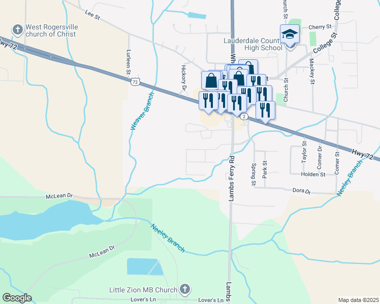 map of restaurants, bars, coffee shops, grocery stores, and more near 262 Rolling Brook Drive in Rogersville