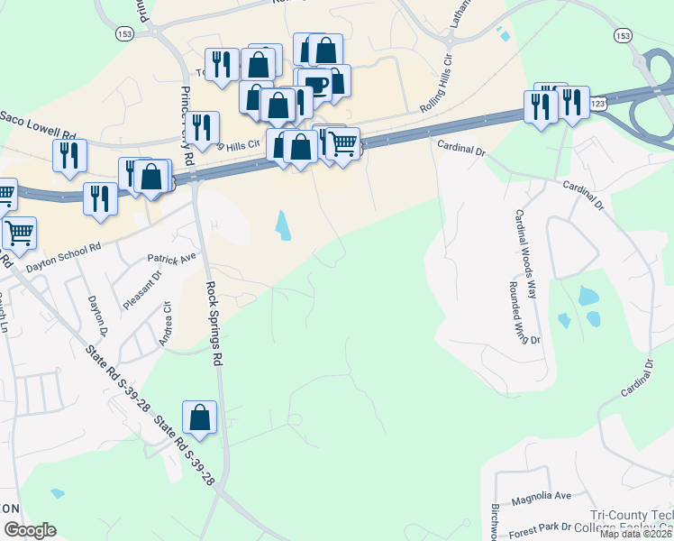map of restaurants, bars, coffee shops, grocery stores, and more near 4875 Calhoun Memorial Highway in Easley