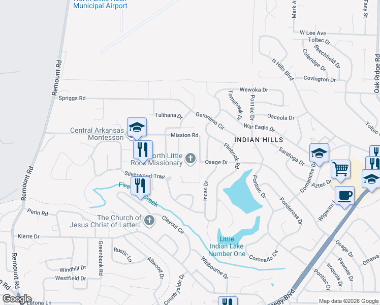 map of restaurants, bars, coffee shops, grocery stores, and more near 1901 Mission Road in North Little Rock