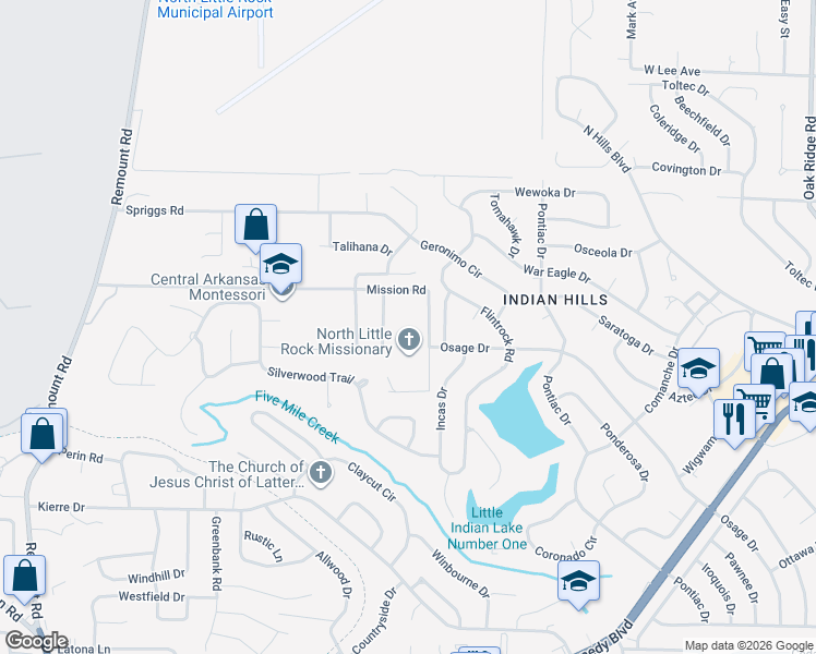 map of restaurants, bars, coffee shops, grocery stores, and more near 1901 Mission Road in North Little Rock