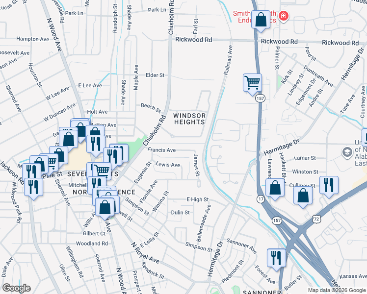 map of restaurants, bars, coffee shops, grocery stores, and more near 462 Francis Avenue in Florence