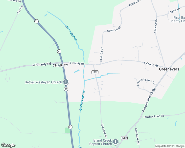 map of restaurants, bars, coffee shops, grocery stores, and more near 128 Hargrove Drive in Rose Hill