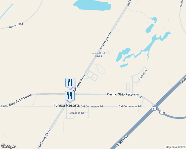 map of restaurants, bars, coffee shops, grocery stores, and more near 11594 Old Highway 61 North in Tunica Resorts