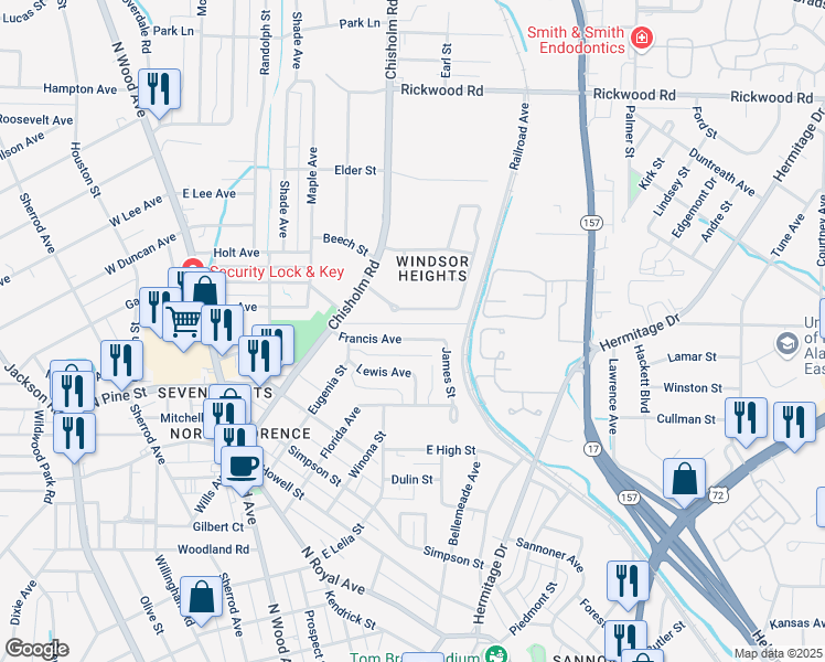 map of restaurants, bars, coffee shops, grocery stores, and more near 462 Francis Avenue in Florence
