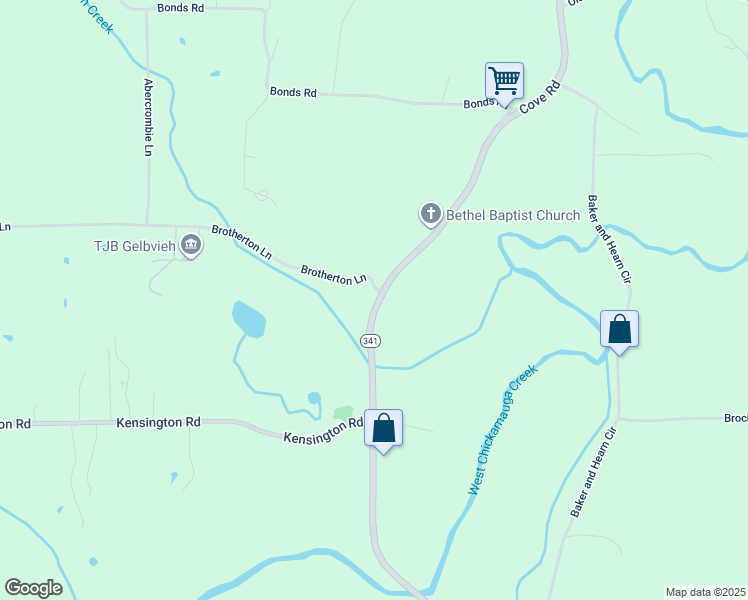 map of restaurants, bars, coffee shops, grocery stores, and more near 49 Brotherton Lane in Chickamauga