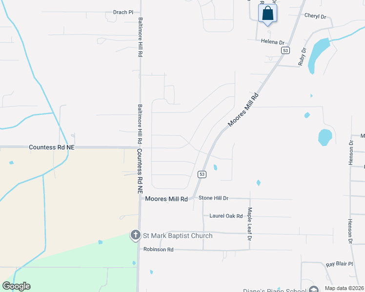 map of restaurants, bars, coffee shops, grocery stores, and more near 6719 Moores Mill Road in Huntsville