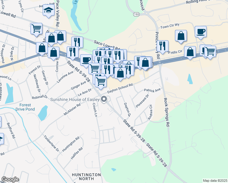map of restaurants, bars, coffee shops, grocery stores, and more near 110 Dayton School Road in Easley