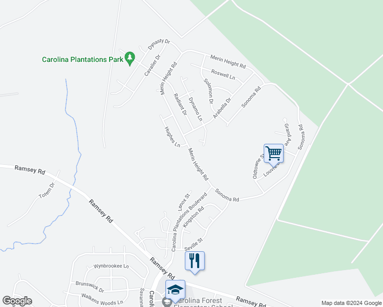 map of restaurants, bars, coffee shops, grocery stores, and more near 219 Merin Height Road in Jacksonville