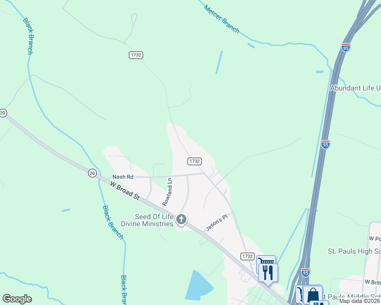 map of restaurants, bars, coffee shops, grocery stores, and more near 1287 Veterans Road in Saint Pauls