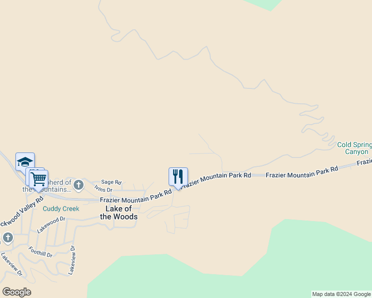 map of restaurants, bars, coffee shops, grocery stores, and more near 6267 Bear Court in Frazier Park