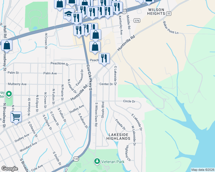 map of restaurants, bars, coffee shops, grocery stores, and more near 4405 Center Drive in Florence