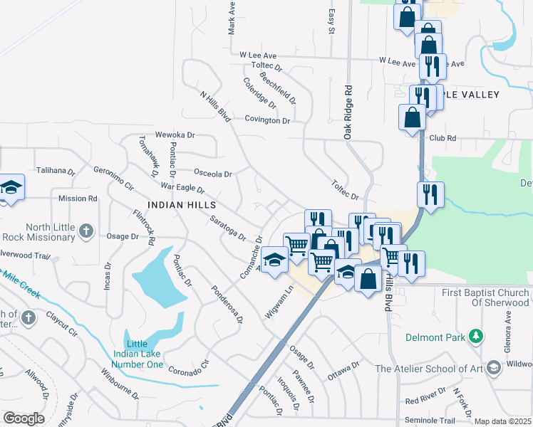 map of restaurants, bars, coffee shops, grocery stores, and more near 1920 Broken Bow in North Little Rock