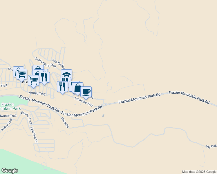 map of restaurants, bars, coffee shops, grocery stores, and more near 2801 Johnson Road in Frazier Park