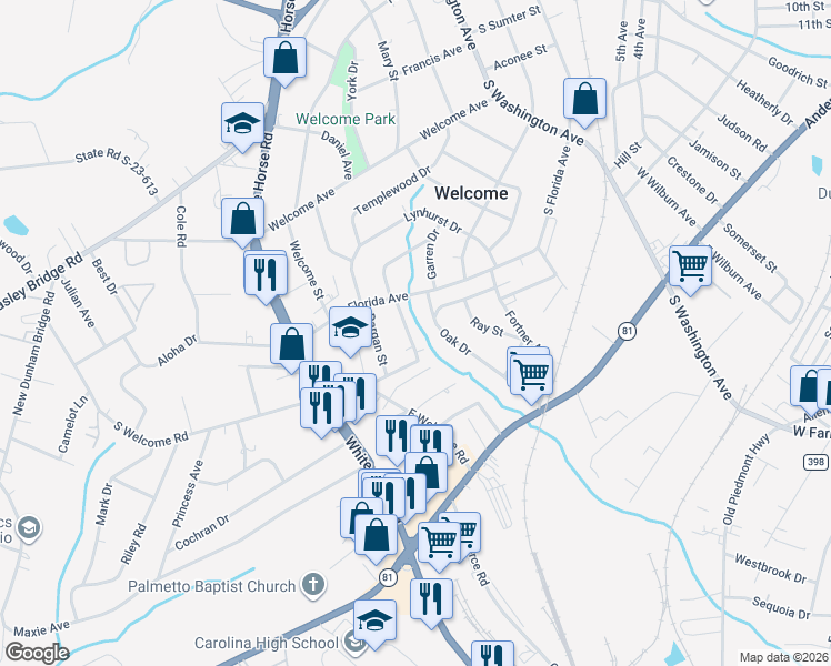 map of restaurants, bars, coffee shops, grocery stores, and more near 19 Springfield Avenue in Greenville
