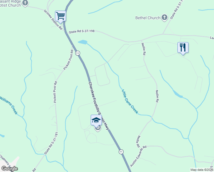 map of restaurants, bars, coffee shops, grocery stores, and more near 512 Sixteeth Circle in Walhalla