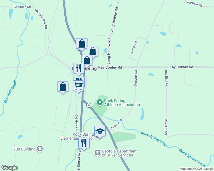 map of restaurants, bars, coffee shops, grocery stores, and more near 84 Endeavor Pointe Way in Rock Spring