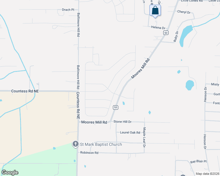 map of restaurants, bars, coffee shops, grocery stores, and more near 6719 Moores Mill Road in Huntsville