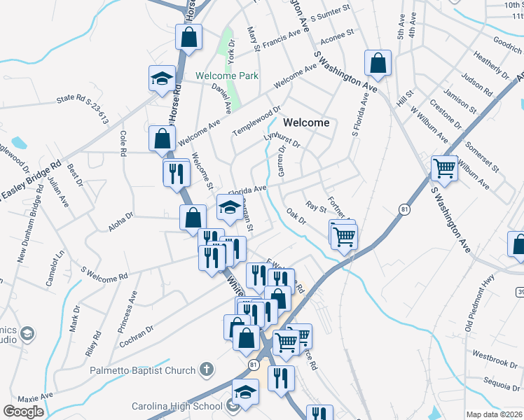 map of restaurants, bars, coffee shops, grocery stores, and more near 19 Springfield Avenue in Greenville