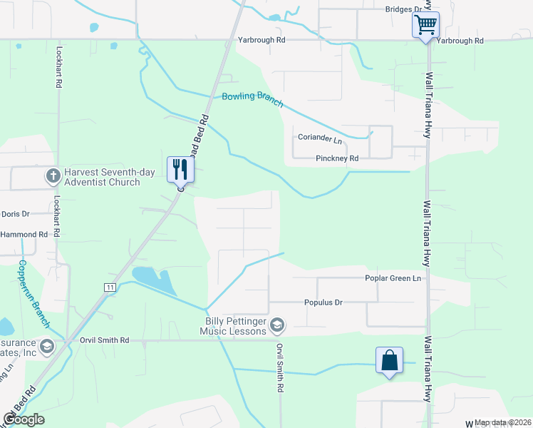map of restaurants, bars, coffee shops, grocery stores, and more near 232 Waxmyrtle Drive in Harvest