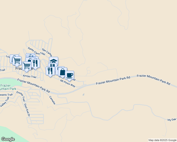 map of restaurants, bars, coffee shops, grocery stores, and more near 2801 Johnson Road in Frazier Park
