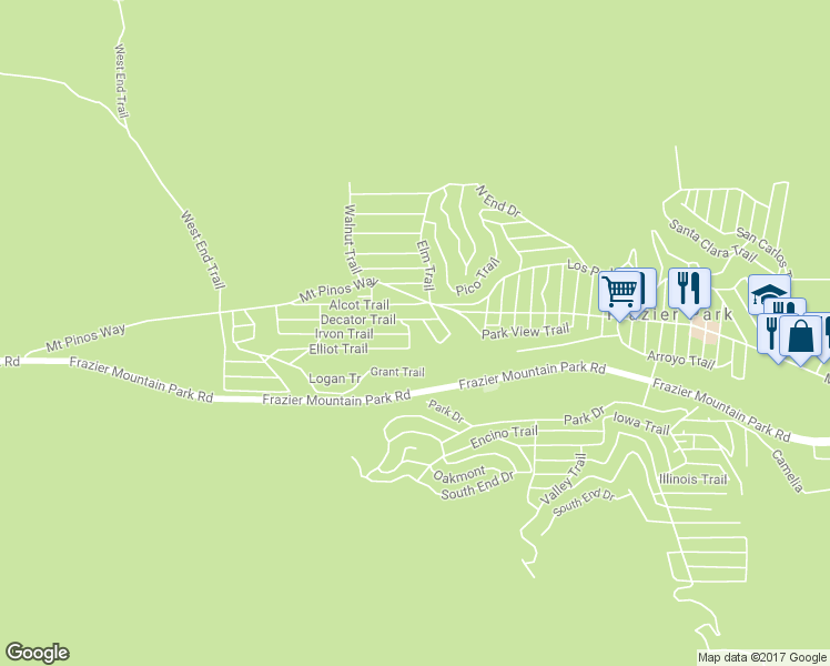 map of restaurants, bars, coffee shops, grocery stores, and more near 632 Julin Trail in Frazier Park