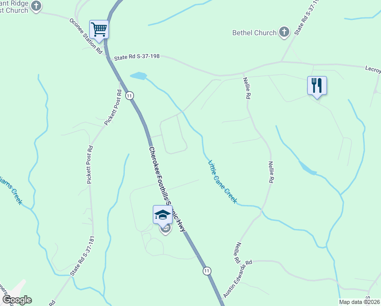 map of restaurants, bars, coffee shops, grocery stores, and more near 512 Sixteeth Circle in Walhalla