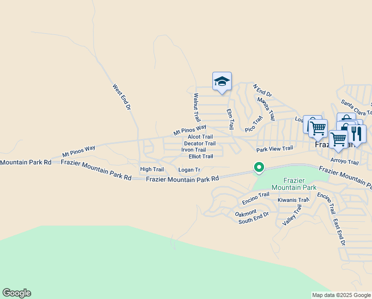 map of restaurants, bars, coffee shops, grocery stores, and more near 4305 Decator Trail in Frazier Park