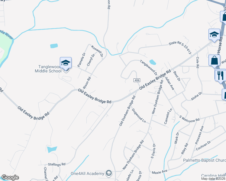 map of restaurants, bars, coffee shops, grocery stores, and more near 3110 Old Easley Bridge Road in Greenville