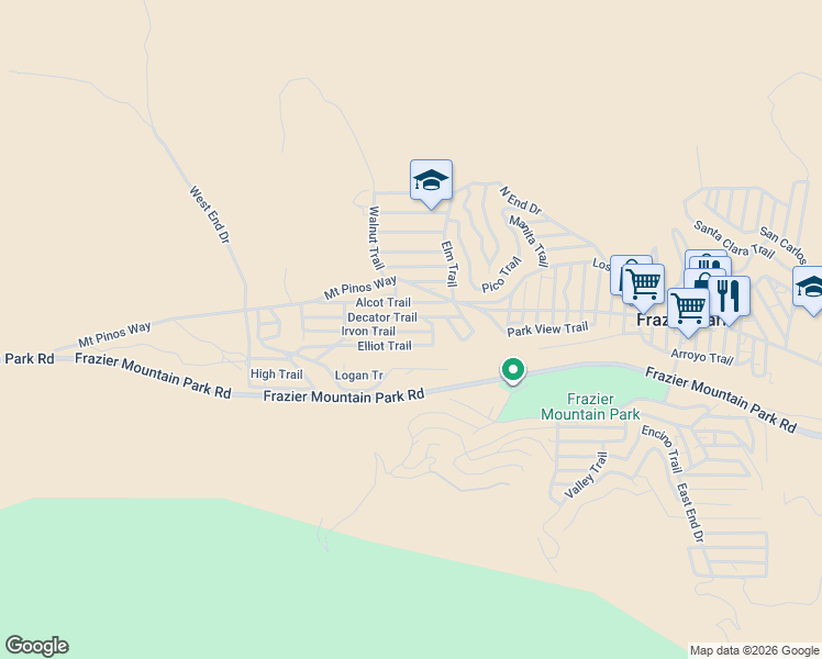 map of restaurants, bars, coffee shops, grocery stores, and more near 4201 Irvon Trail in Frazier Park