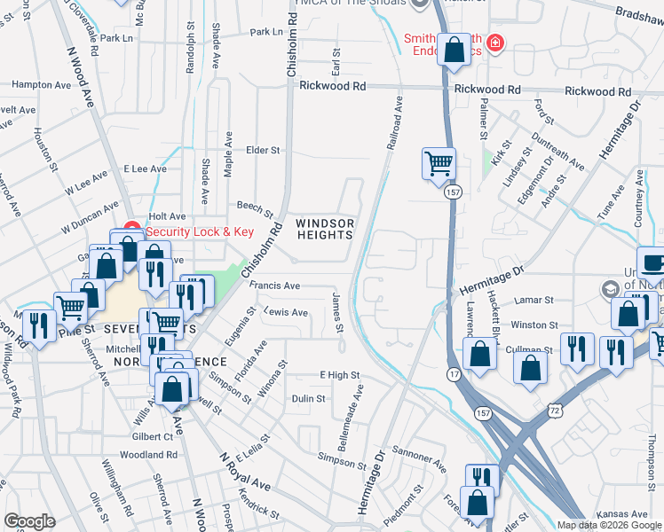 map of restaurants, bars, coffee shops, grocery stores, and more near 179-533 Malone Circle in Florence