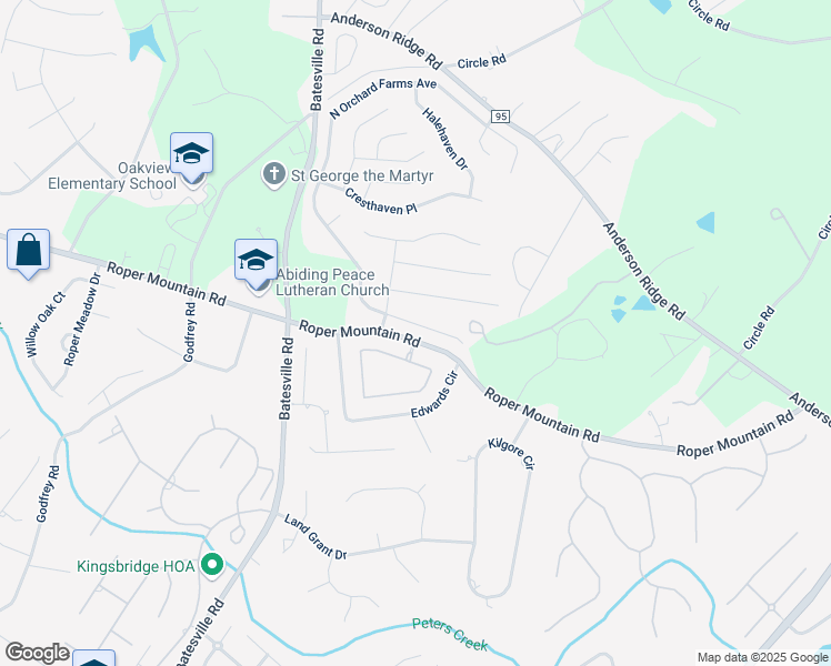 map of restaurants, bars, coffee shops, grocery stores, and more near 508 South Orchard Farms Avenue in Simpsonville