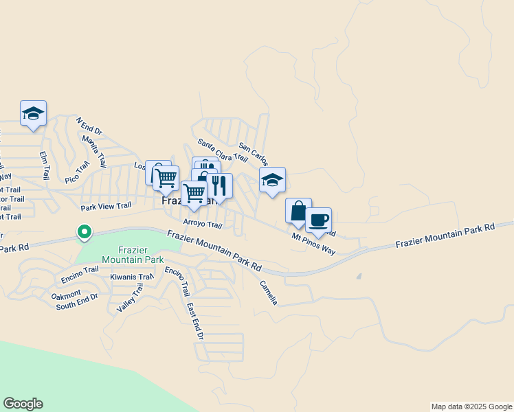 map of restaurants, bars, coffee shops, grocery stores, and more near 3149 San Carlos Trail in Frazier Park