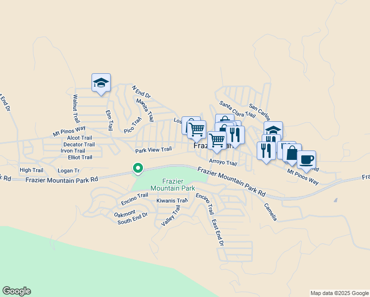 map of restaurants, bars, coffee shops, grocery stores, and more near in Frazier Park