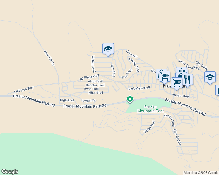 map of restaurants, bars, coffee shops, grocery stores, and more near 632 Julin Trail in Frazier Park