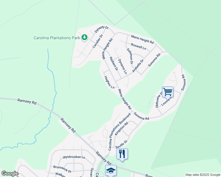 map of restaurants, bars, coffee shops, grocery stores, and more near 309 Hughes Lane in Jacksonville