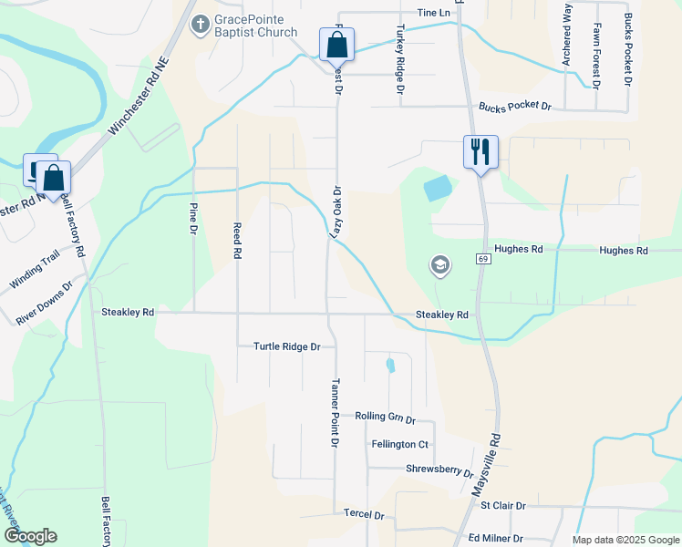 map of restaurants, bars, coffee shops, grocery stores, and more near 109 Lazy Oak Drive in New Market