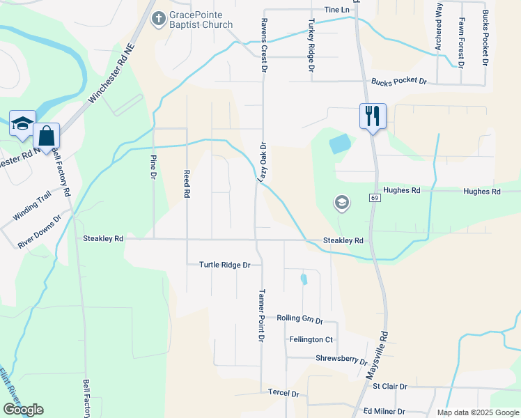 map of restaurants, bars, coffee shops, grocery stores, and more near 109 Lazy Oak Drive in New Market