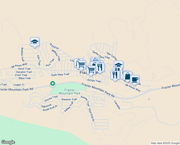 map of restaurants, bars, coffee shops, grocery stores, and more near in Frazier Park