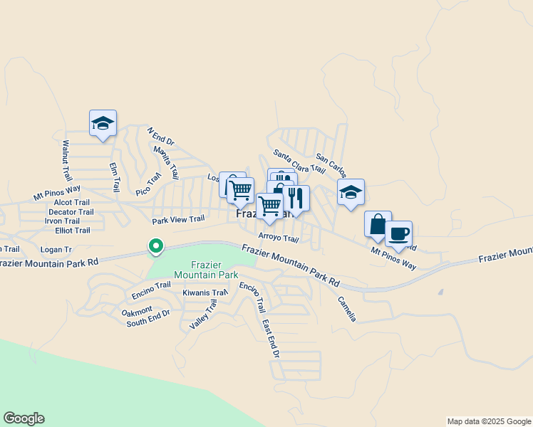 map of restaurants, bars, coffee shops, grocery stores, and more near in Frazier Park