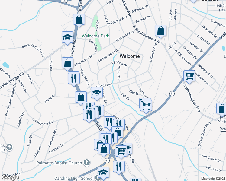 map of restaurants, bars, coffee shops, grocery stores, and more near 19 Springfield Avenue in Greenville