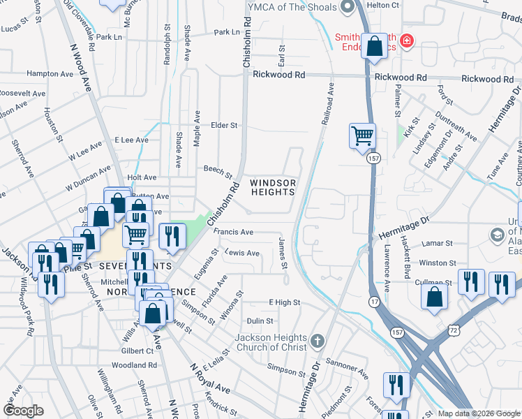map of restaurants, bars, coffee shops, grocery stores, and more near 517 Malone Circle in Florence