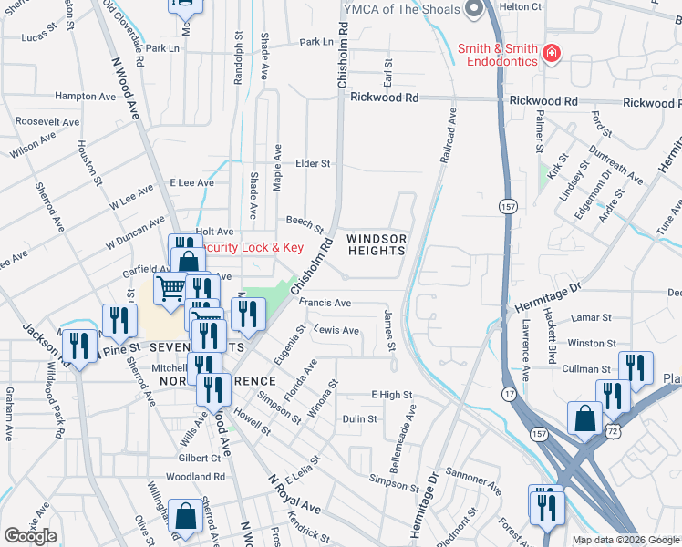 map of restaurants, bars, coffee shops, grocery stores, and more near 179 Malone Circle in Florence