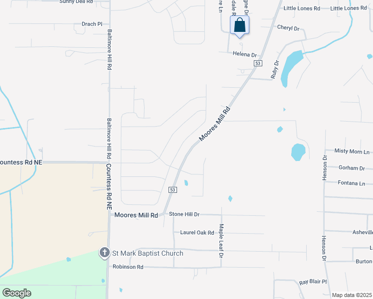 map of restaurants, bars, coffee shops, grocery stores, and more near 6759 Moores Mill Road in Huntsville
