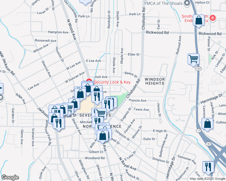 map of restaurants, bars, coffee shops, grocery stores, and more near 209 Foy Avenue in Florence