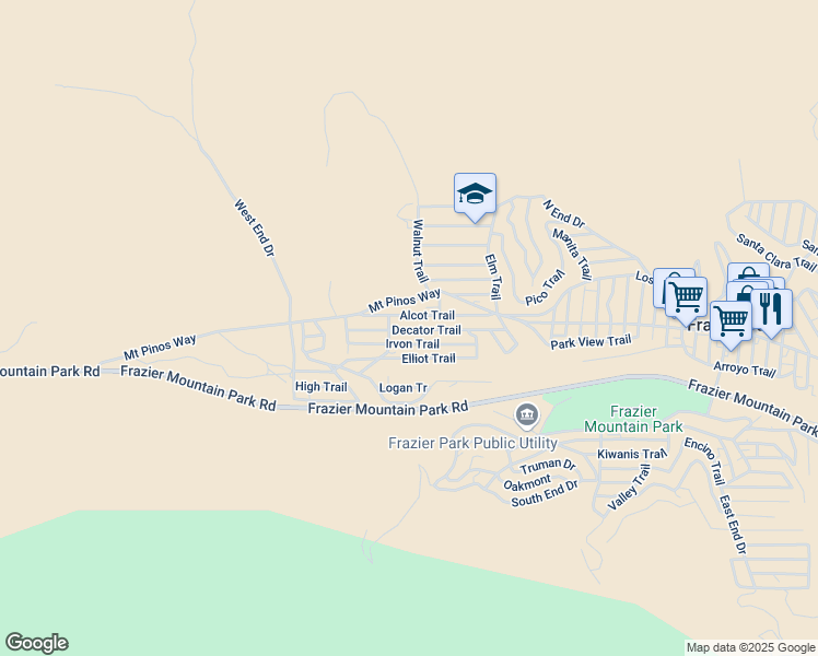 map of restaurants, bars, coffee shops, grocery stores, and more near 4305 Decator Trail in Frazier Park